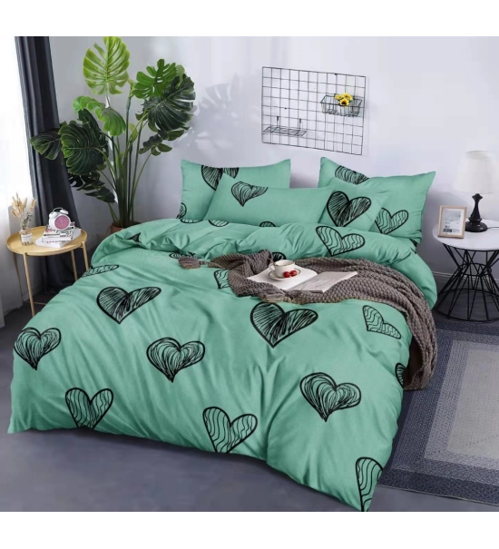 Posteljnina 160x200cm, srce zelena, 3 delna